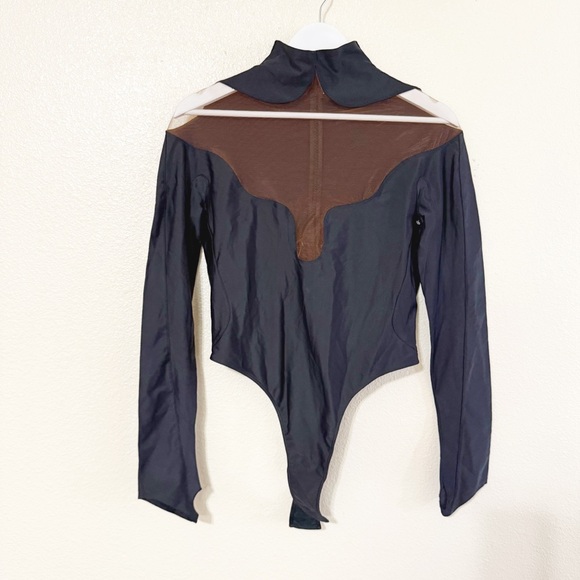 Mugler Lycra Mesh High Neck Cutout Long Sleeve Thumbhole Revolve Bodysuit Sz 42 - Picture 8 of 14